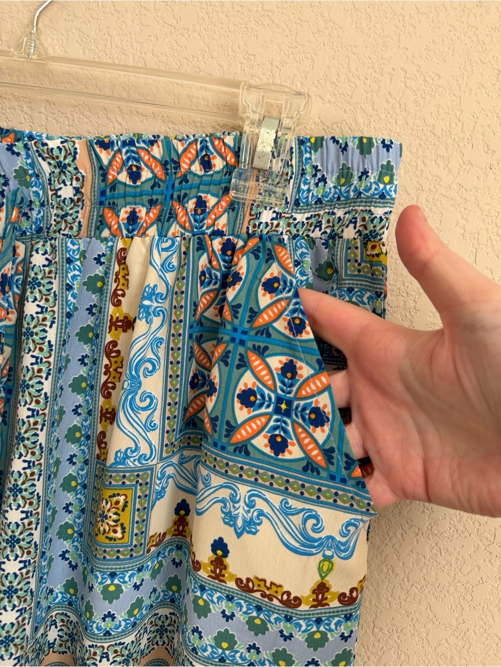 Umgee USA Wide Leg Palazzo Pants L Blue Boho Medallion Tile Print Coastal Flowy - Picture 4 of 14